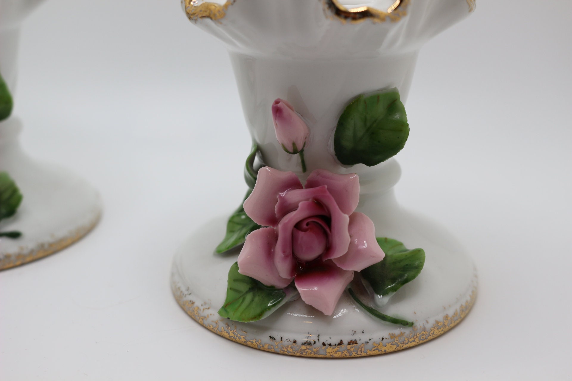 Vintage Porcelain Candlestick Holders With Delicate Etsy