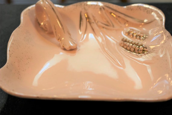 Vintage Lefton Trinket Tray Pink with Gold in Whe… - image 2