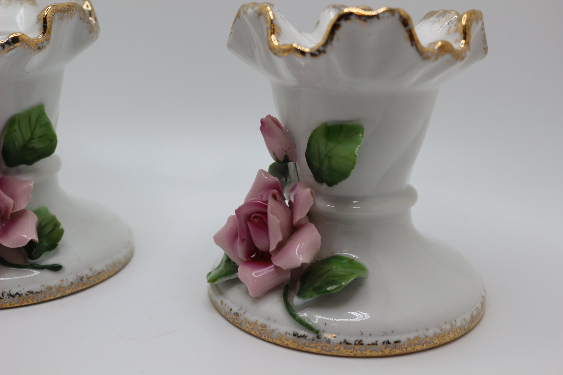 Vintage Porcelain Candlestick Holders With Delicate Etsy