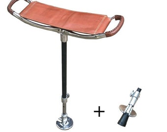 DELUXE BROWN Leather shooting stick with rubber  is a Walking seat chair