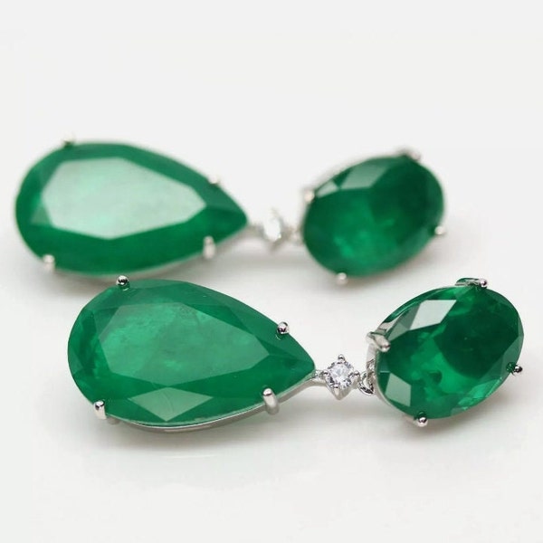 Natural Emerald Doublet Earring,  925 Silver Earrings, Teardrop Earrings, Dangle Studs Earrings