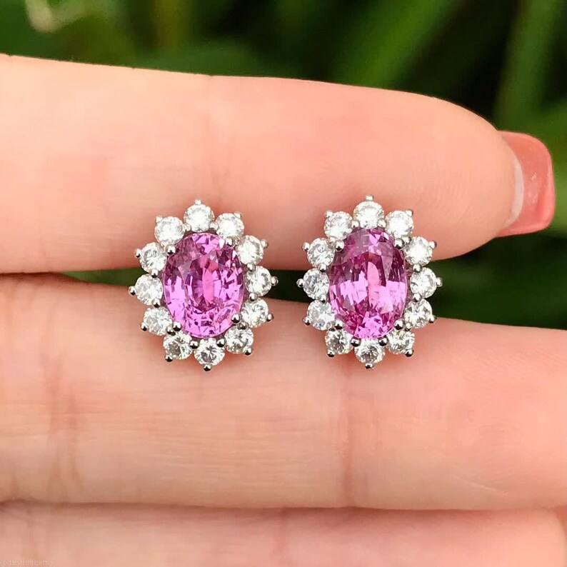 Pink Sapphire Wedding Earrings Bridal Cubic Zirconia Silver Drop Pink Sapphire Wedding Earrings Bridal Cubic Zirconia Silver Drop