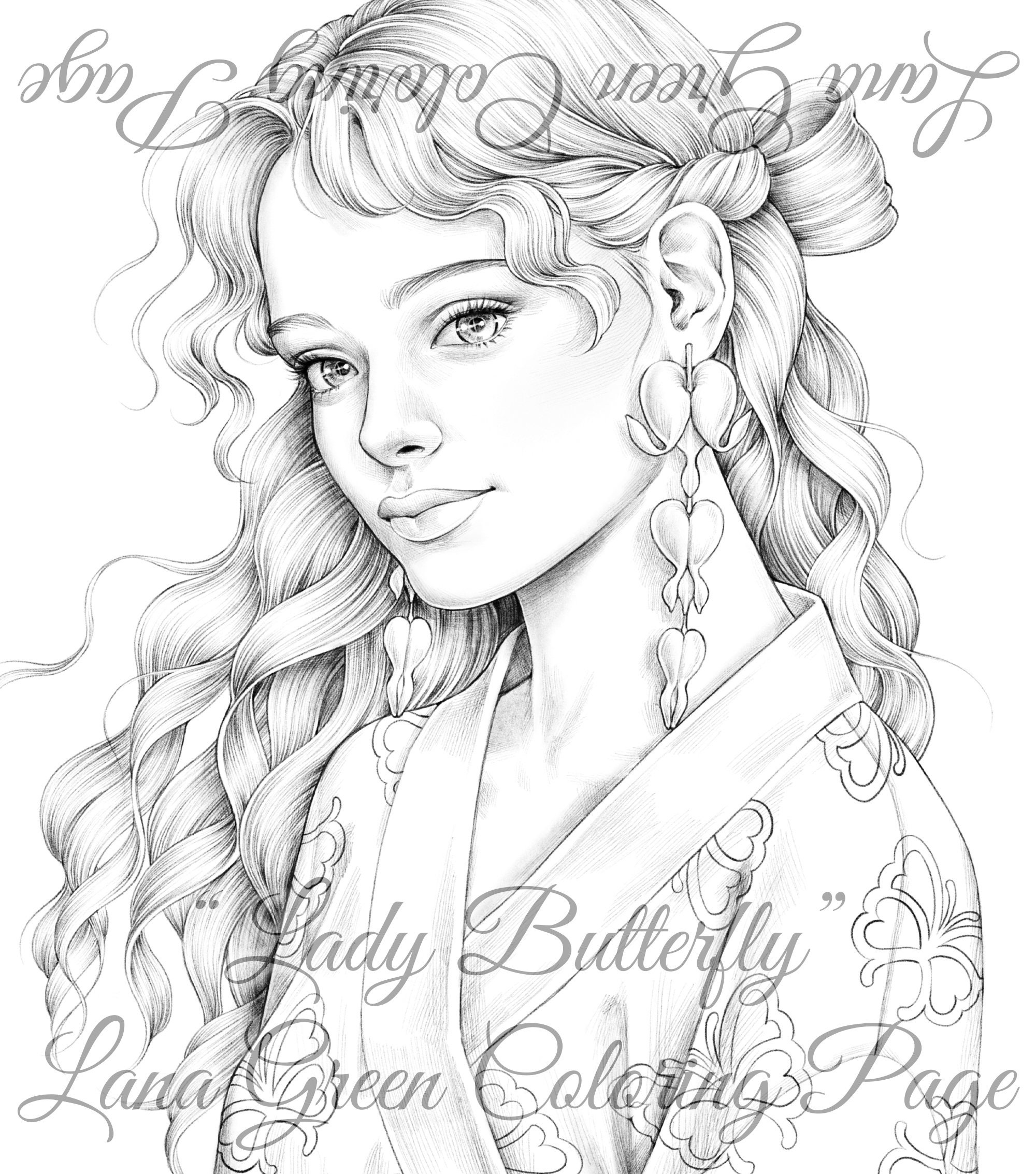 Lady Butterfly • Coloring Page for Adults • Grayscale Coloring Page ...