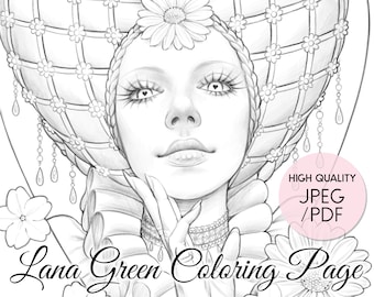 Lady Heart • Coloring Page for Adults • Grayscale Coloring Page  • Instant Download • Lana Green Art • JPEG, PDF