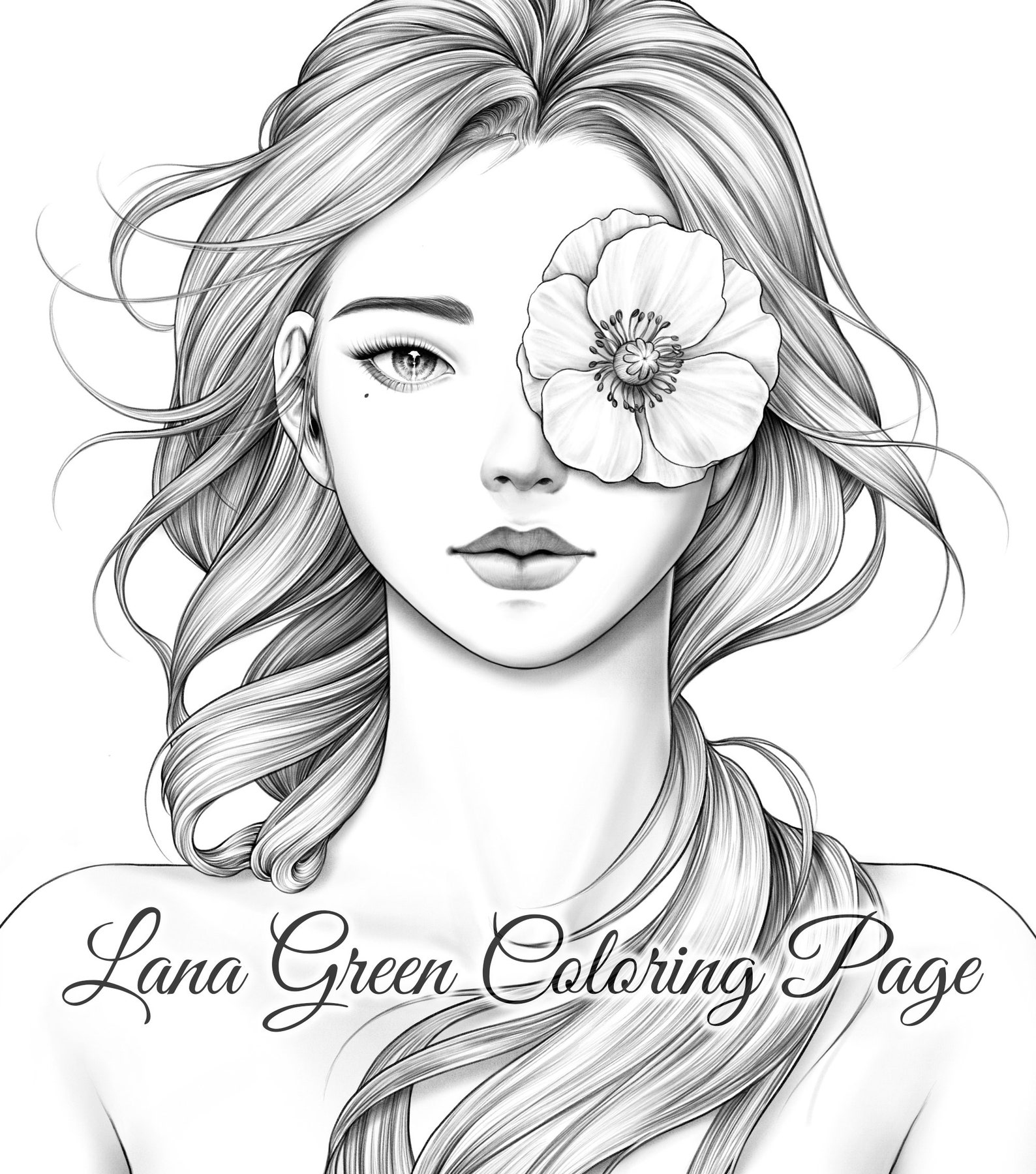Flower Face Set 13 Coloring Page for Adults Grayscale Etsy