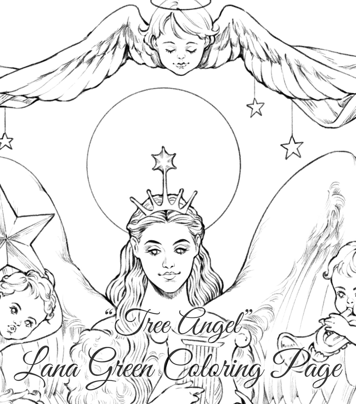 Tree Angel Christmas Coloring Page Holiday Coloring - Etsy