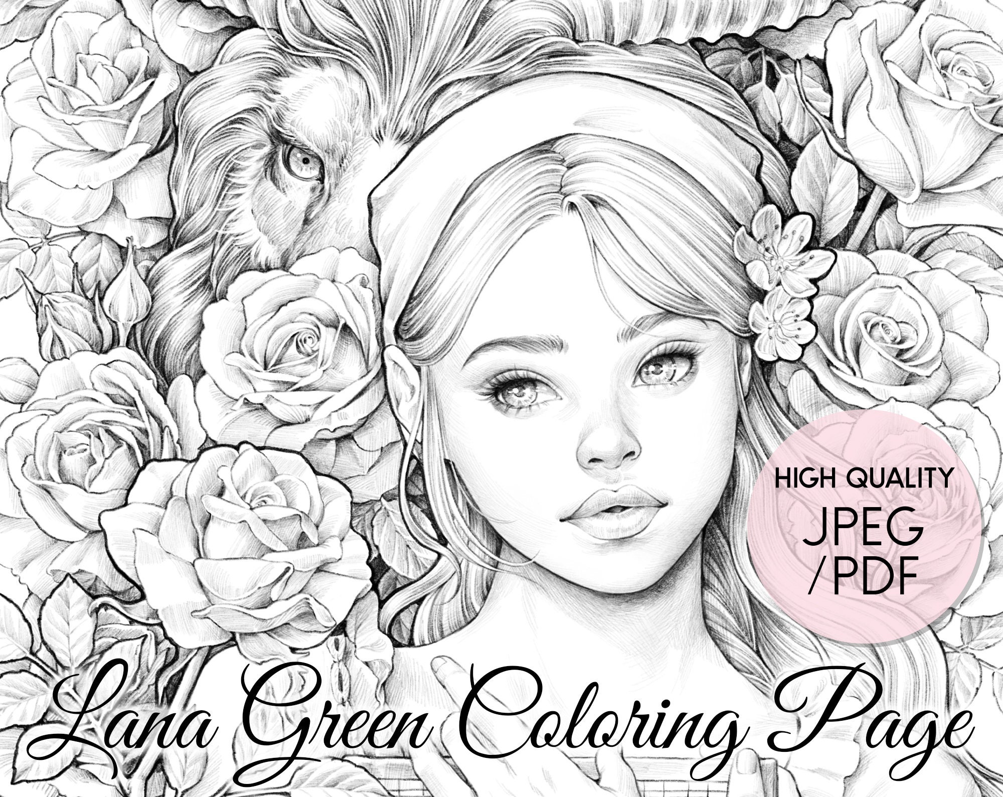 Beast • Coloring Page for Adults • Grayscale Coloring Page  • Instant Download • Lana Green Art • JPEG, PDF