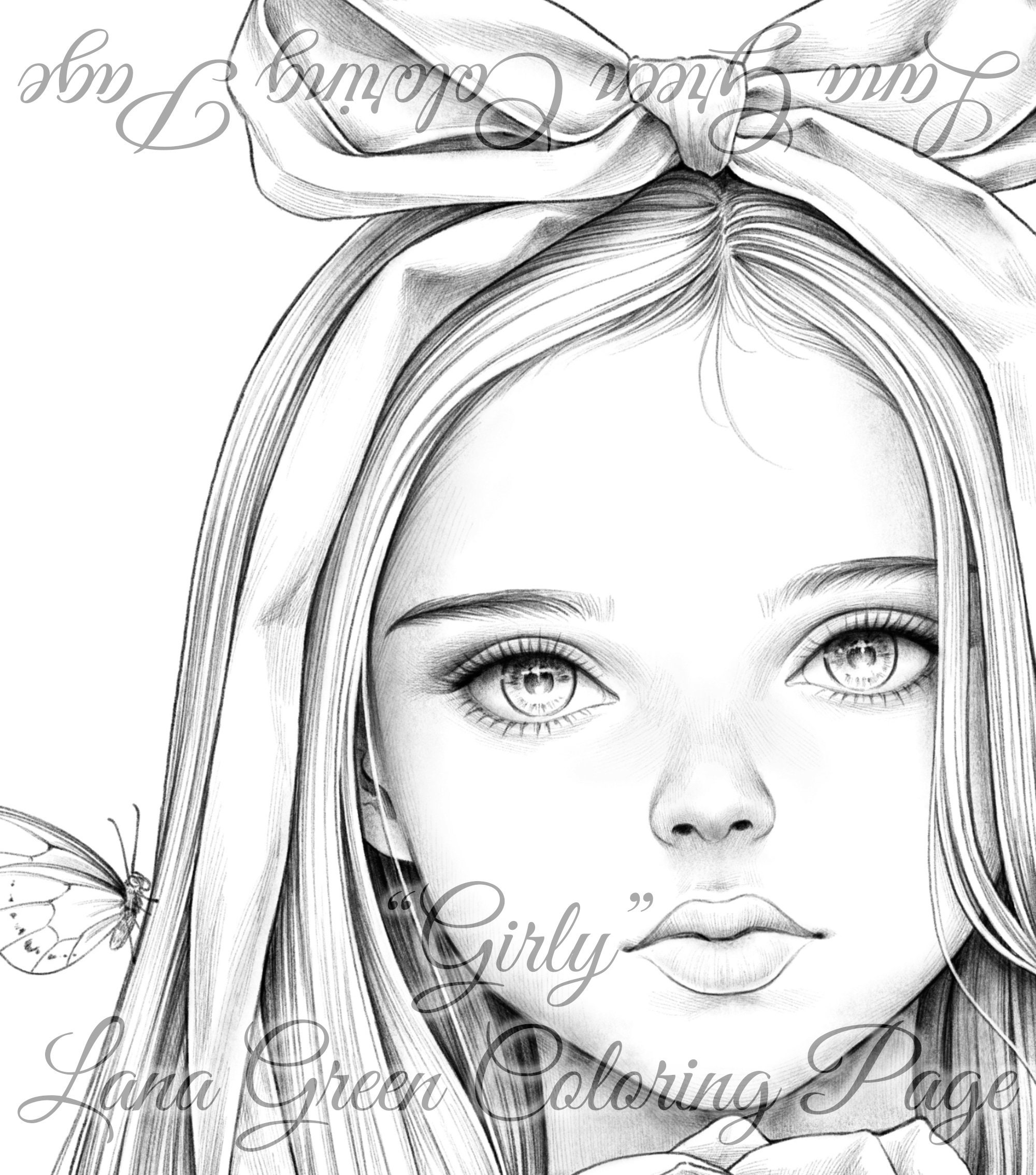 Girly Coloring Page for Adults Grayscale Coloring Page - Etsy
