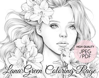 Azalea • Coloring Page for Adults • Grayscale Coloring Page  • Instant Download • Lana Green Art • JPEG, PDF