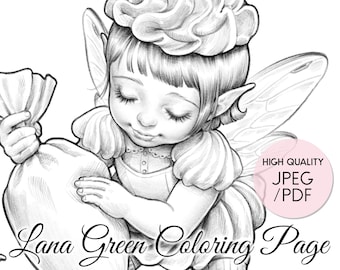 Meringue Fairy • Coloring Page for Adults • Grayscale Coloring Page  • Instant Download • Lana Green Art • JPEG, PDF