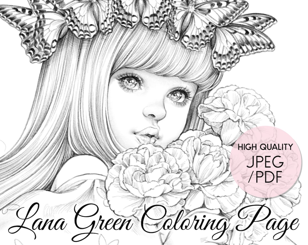 Carnation • Floral Babies • Coloring Page for Adults • Grayscale