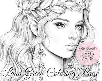 Herba • Coloring Page for Adults • Grayscale Coloring Page  • Instant Download • Lana Green Art • JPEG, PDF