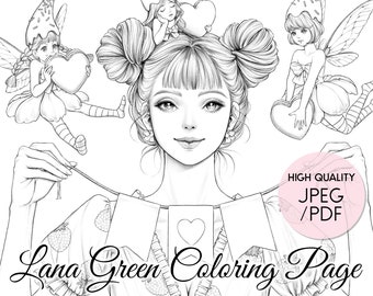 Valentine • Coloring Page for Adults • Grayscale Coloring Page  • Instant Download • Lana Green Art • JPEG, PDF