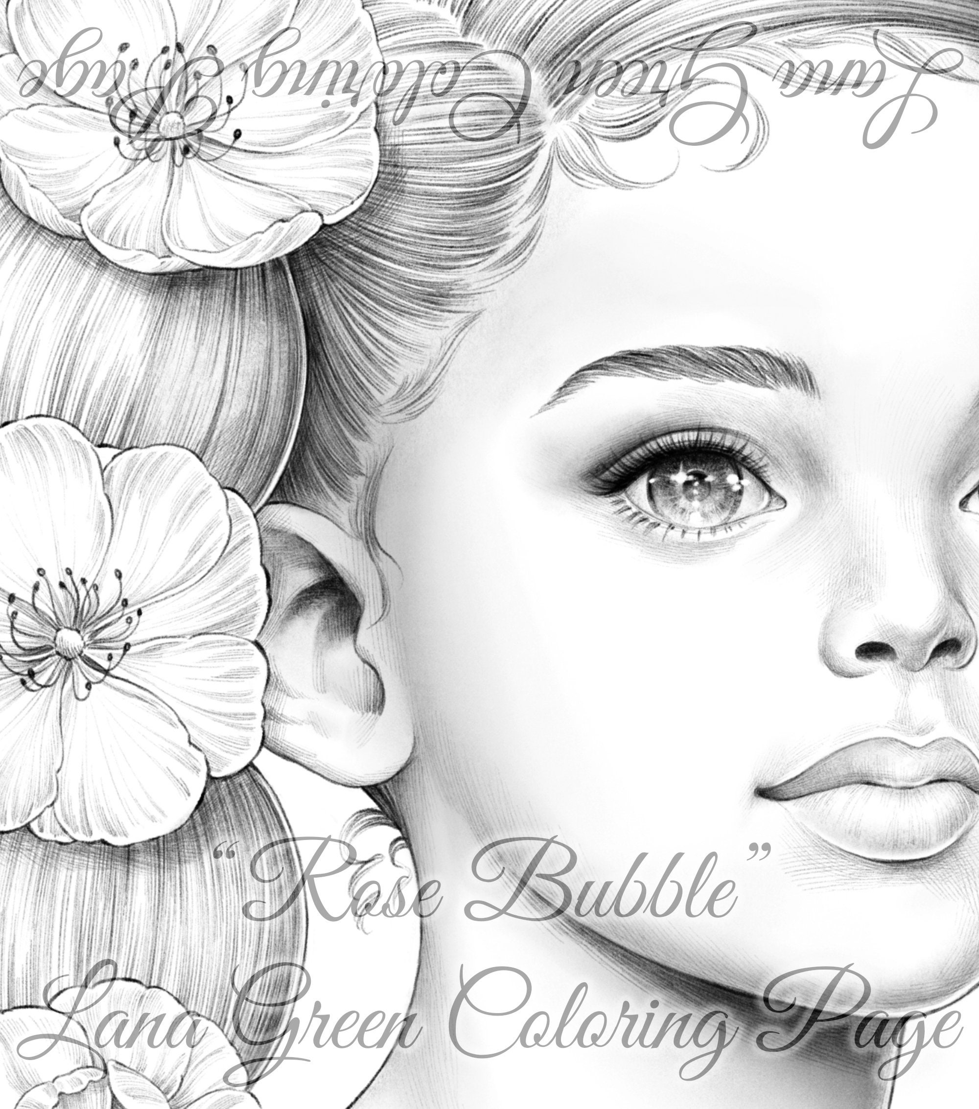 Rose Bubble Coloring Page for Adults Grayscale Coloring - Etsy