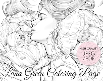 Misty Pink • Coloring Page for Adults • Grayscale Coloring Page  • Instant Download • Lana Green Art • JPEG, PDF