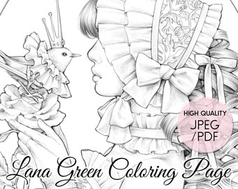 True Love&#39;s Kiss • Coloring Page for Adults • Grayscale Coloring Page  • Instant Download • Lana Green Art • JPEG, PDF