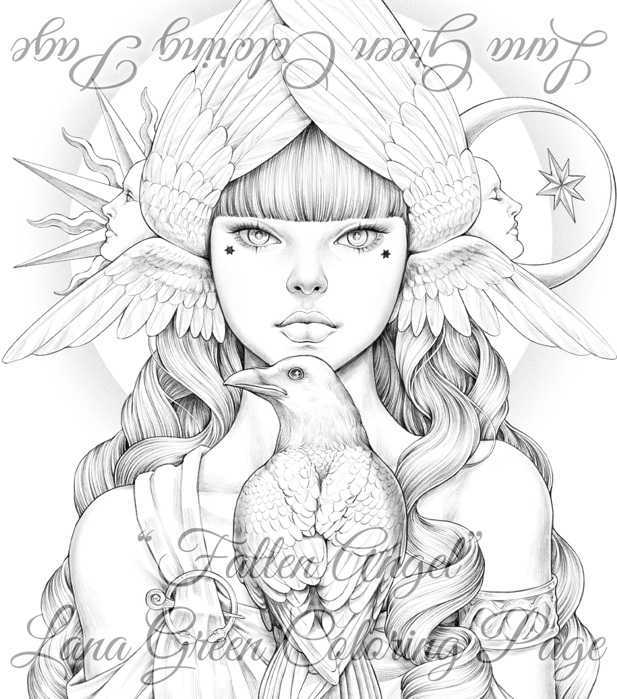 Fallen Angel Coloring Page for Adults Grayscale Coloring - Etsy UK