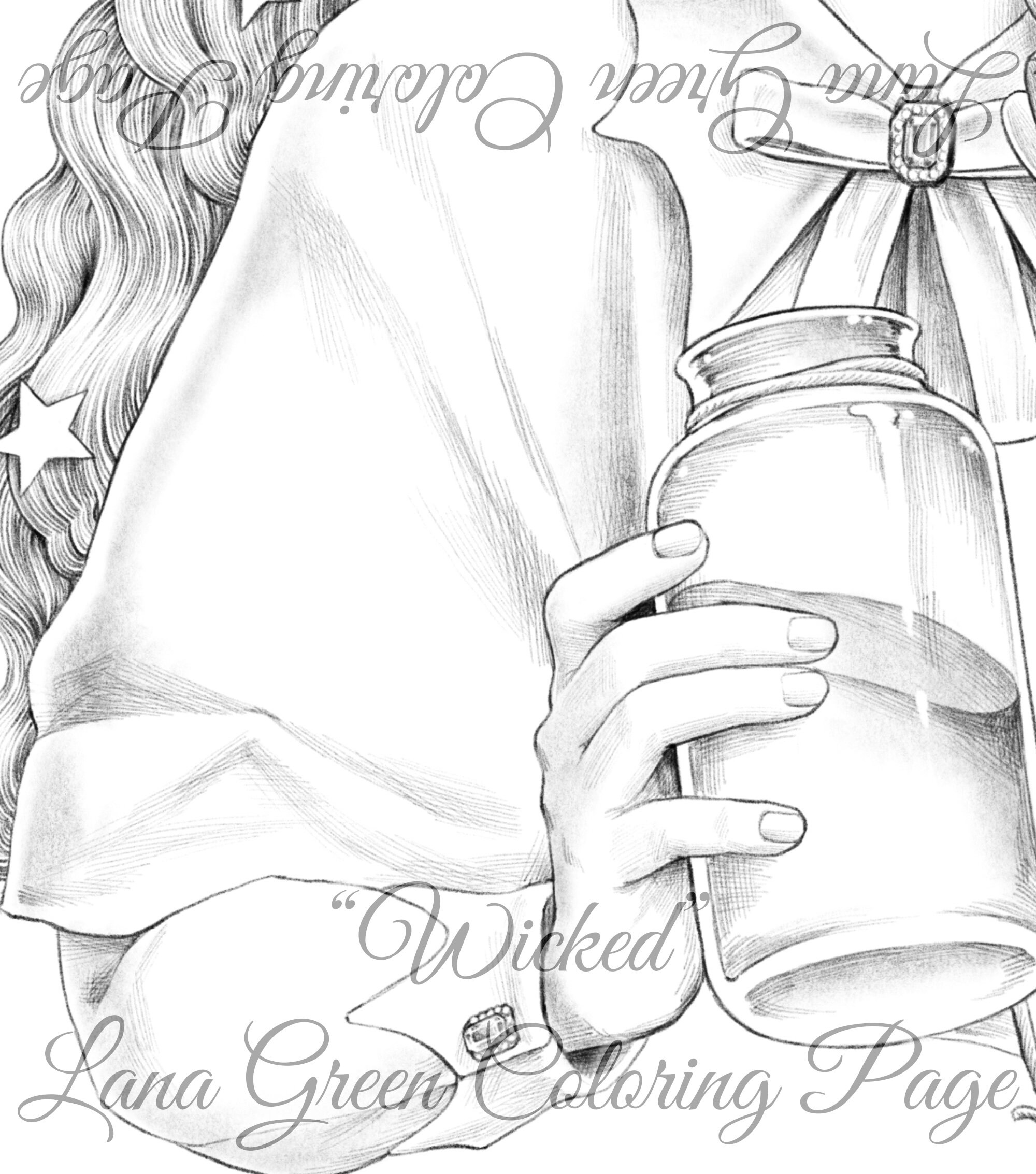 Wicked Halloween Coloring Page for Adults Grayscale Etsy