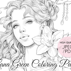 Narcissus • Coloring Page for Adults • Grayscale Coloring Page  • Instant Download • Lana Green Art • JPEG, PDF