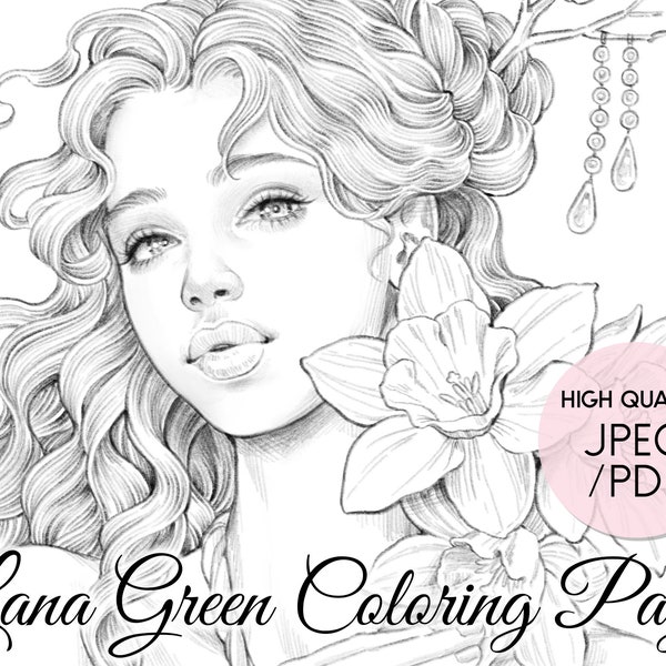 Narcisse • Page de coloriage pour adultes • Page de coloriage en niveaux de gris • Téléchargement instantané • Lana Green Art • JPEG, PDF