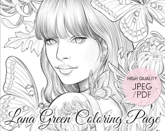 Dreamy Red • Coloring Page for Adults • Grayscale Coloring Page  • Instant Download • Lana Green Art • JPEG, PDF