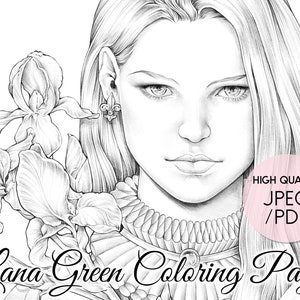 Fleur • Coloring Page for Adults • Grayscale Coloring Page  • Instant Download • Lana Green Art • JPEG, PDF