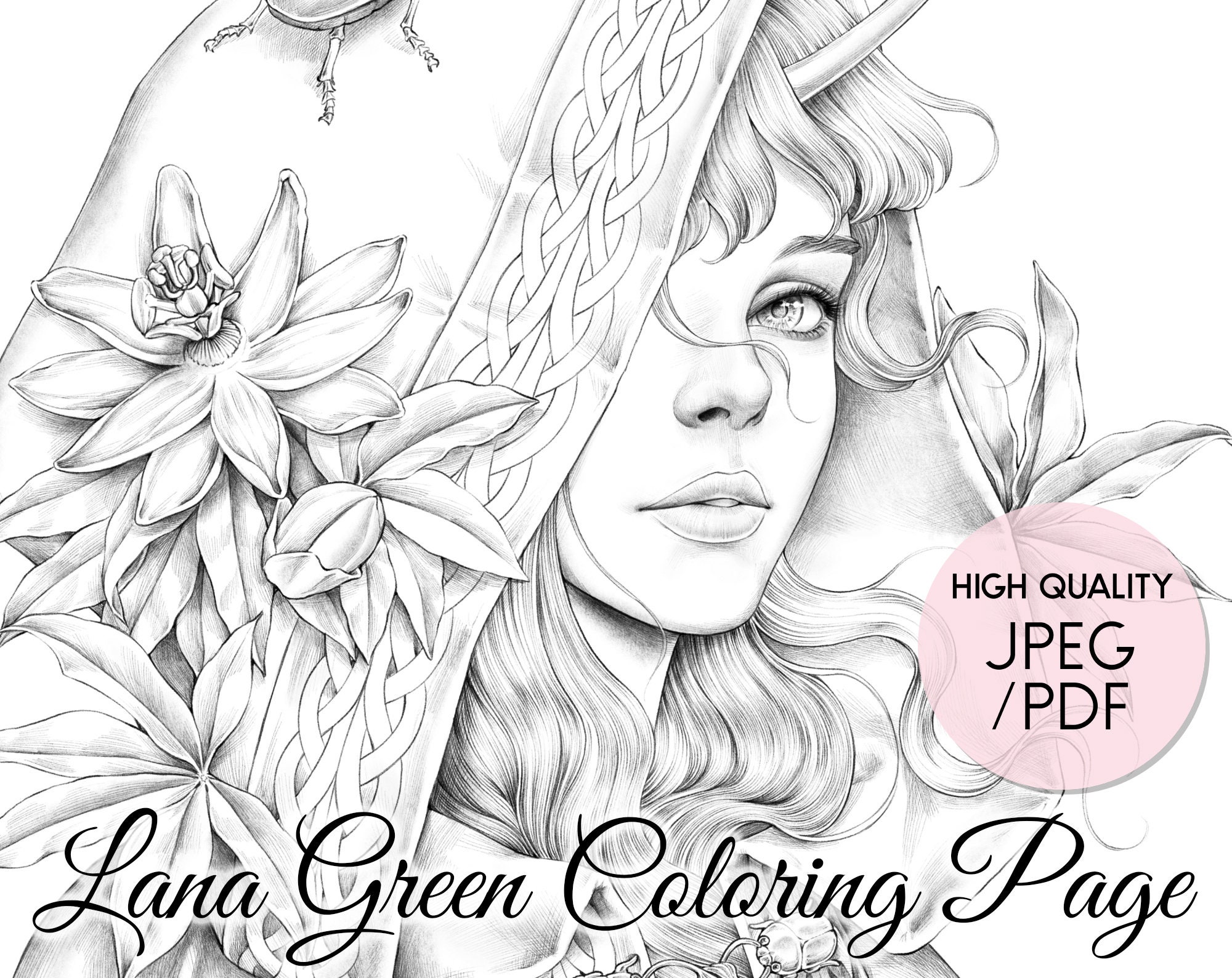 Horn Coloring Page for Adults Grayscale Coloring Page Etsy