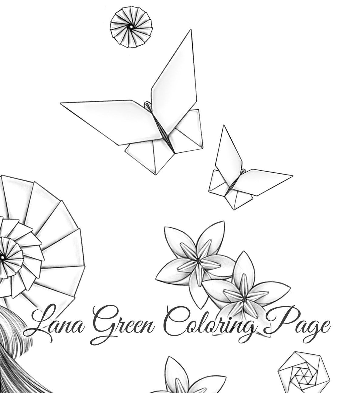 Origami Coloring Page for Adults Grayscale Coloring Page - Etsy