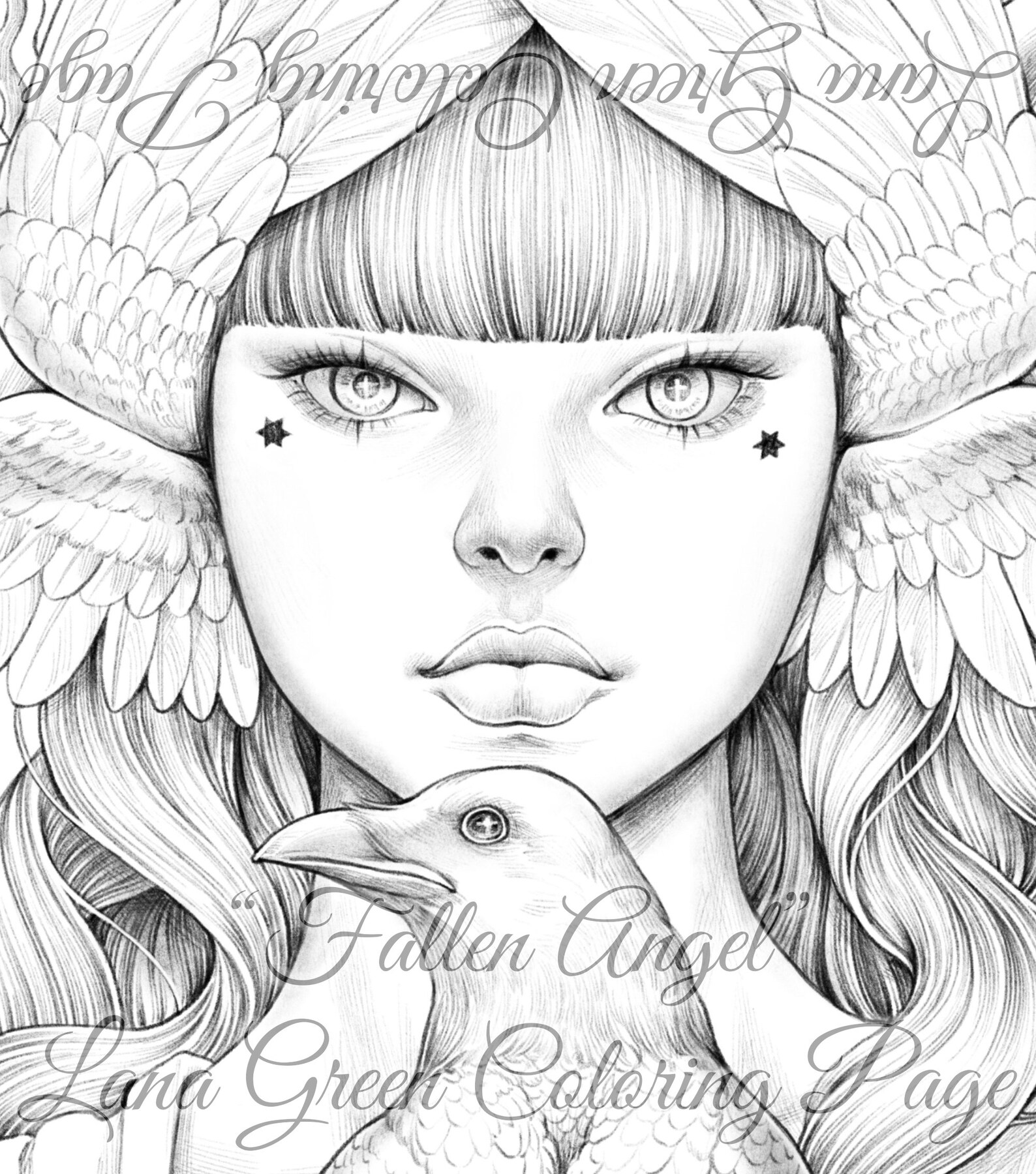 Fallen Angel Coloring Page for Adults Grayscale Coloring Etsy UK