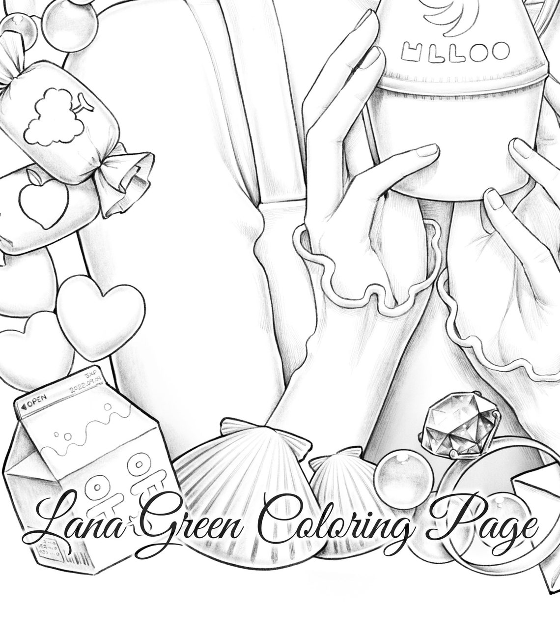 Banana Milk Coloring Page for Adults Grayscale Coloring Etsy