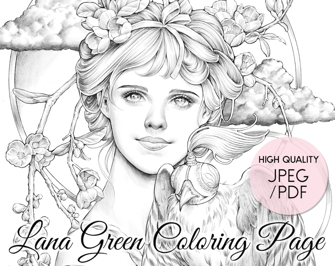 High Dream Coloring Page for Adults Grayscale Coloring Page Instant Download Lana Green Art JPEG