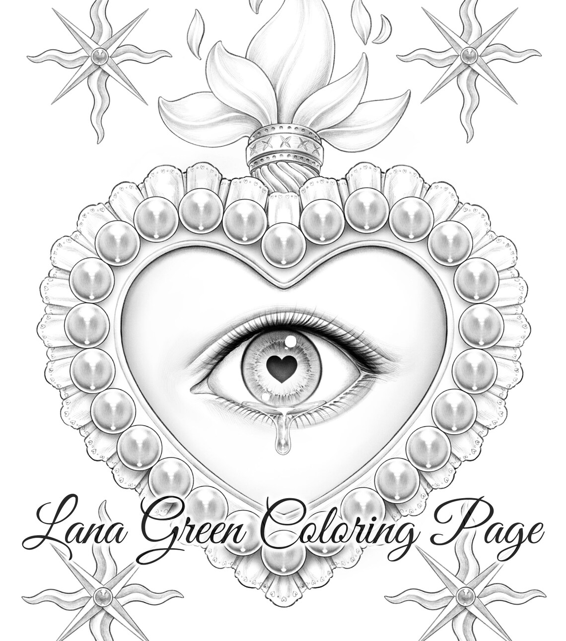 Heart on Fire A4 Coloring Page Coloring Page for Adult - Etsy