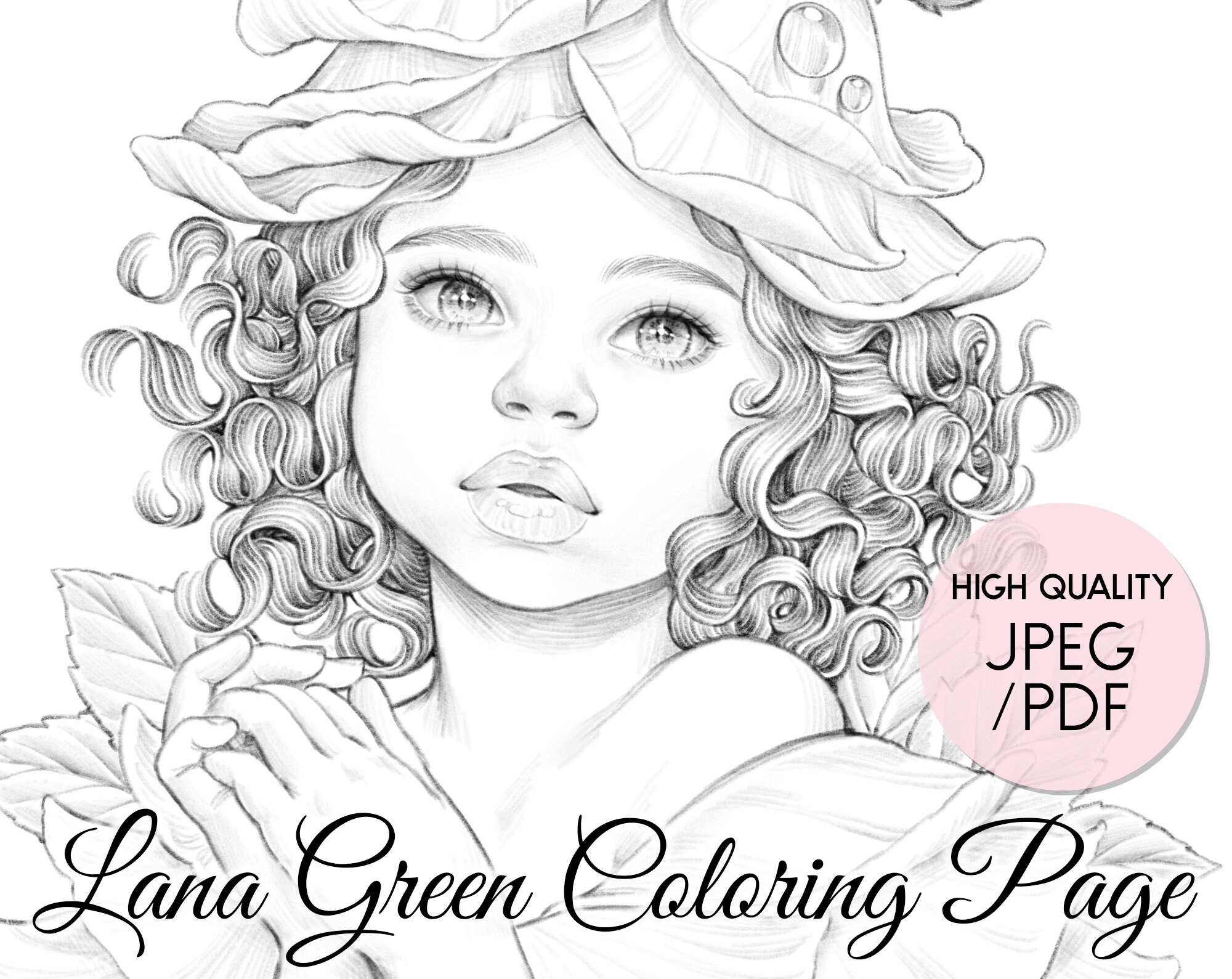 Miss Little Rose • Floral Babies • Coloring Page for Adults • Grayscale Coloring Page  • Instant Download • Lana Green Art • JPEG, PDF