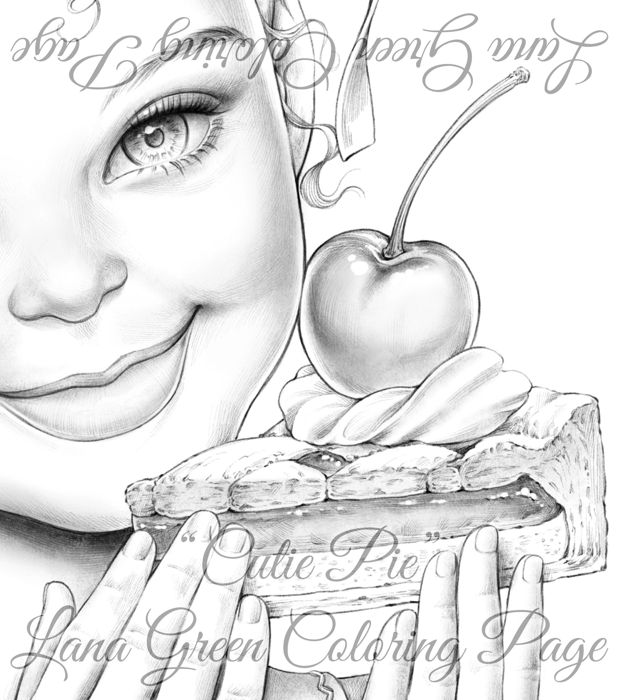 Cutie Pie Coloring Page for Adults Grayscale Coloring Page - Etsy