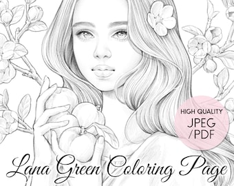 Quince • Floral Babies • Coloring Page for Adults • Grayscale Coloring Page  • Instant Download • Lana Green Art • JPEG, PDF
