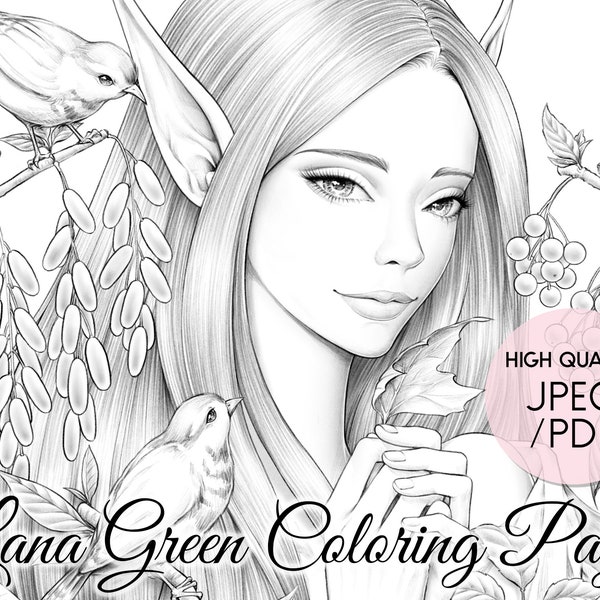 Autumn • Coloring Page for Adults • Grayscale Coloring Page  • Instant Download • Lana Green Art • JPEG, PDF