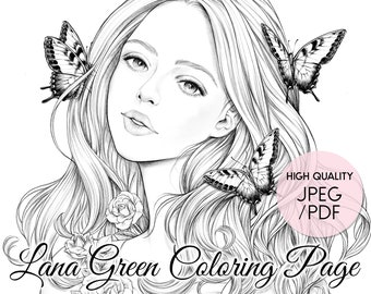 Butterfly • Coloring Page for Adults • Grayscale Coloring Page  • Instant Download • Lana Green Art • JPEG, PDF