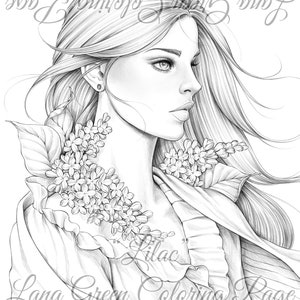 Lilac Coloring Page for Adults Grayscale Coloring Page Instant Download ...
