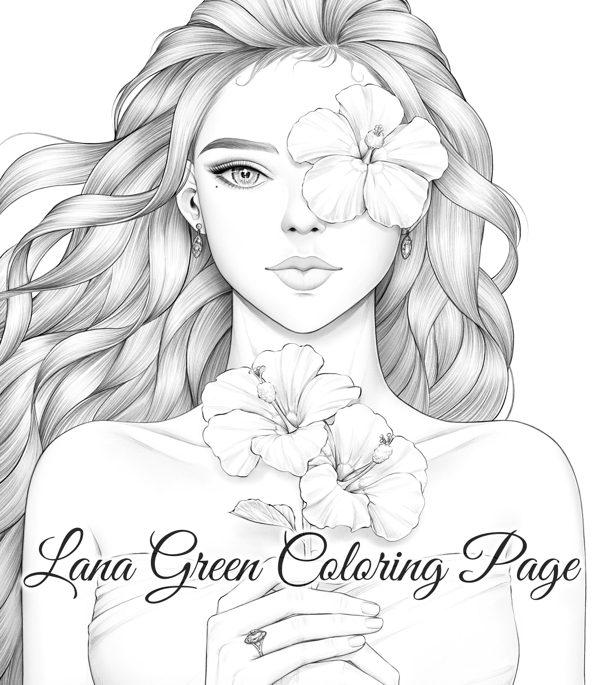 Flower Face Set 4-6 Coloring Page for Adults Grayscale - Etsy