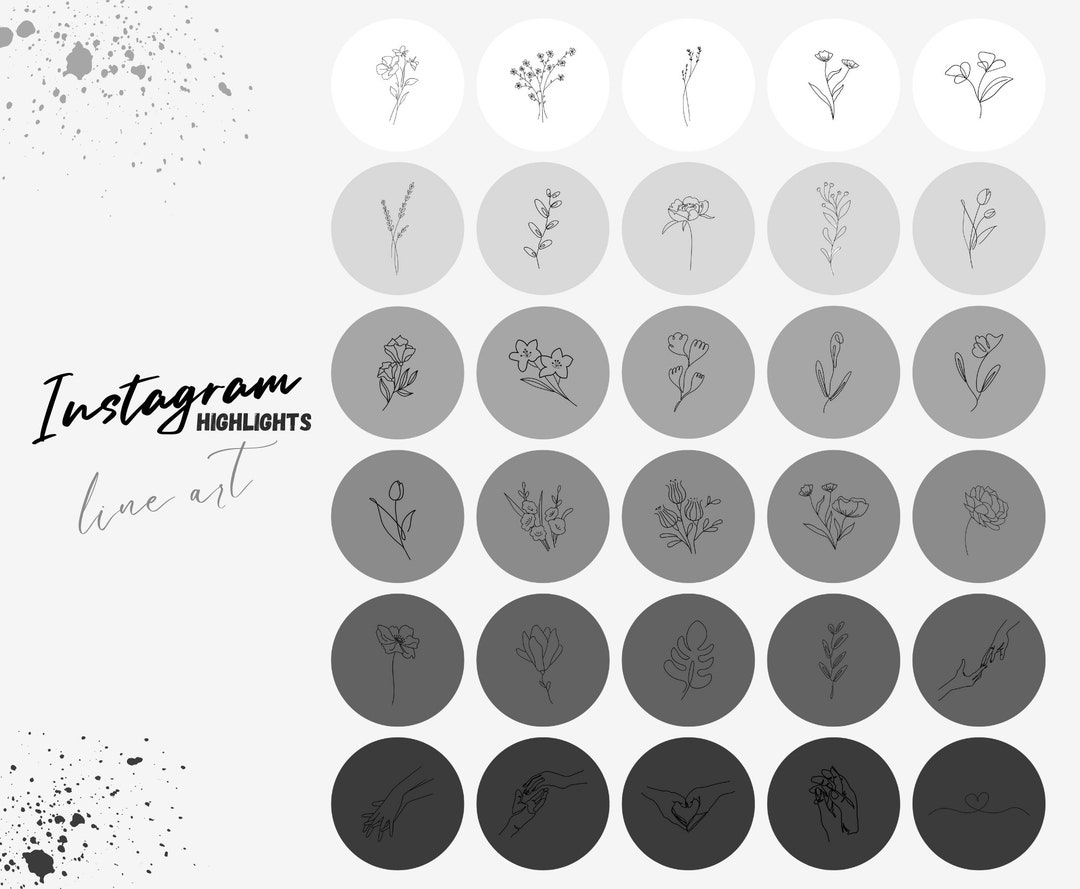 150 Grey Instagram Highlight Covers Line Art Grey Multiple Designs IG