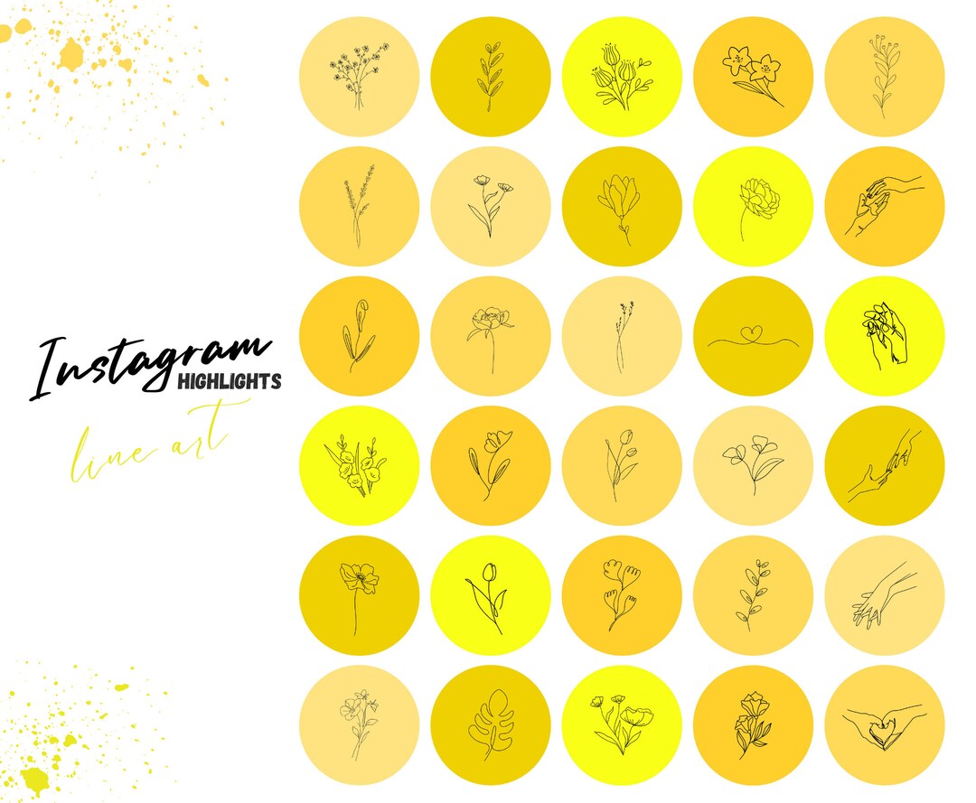 150 Yellow Instagram Highlight Covers Line Art Yellow Etsy