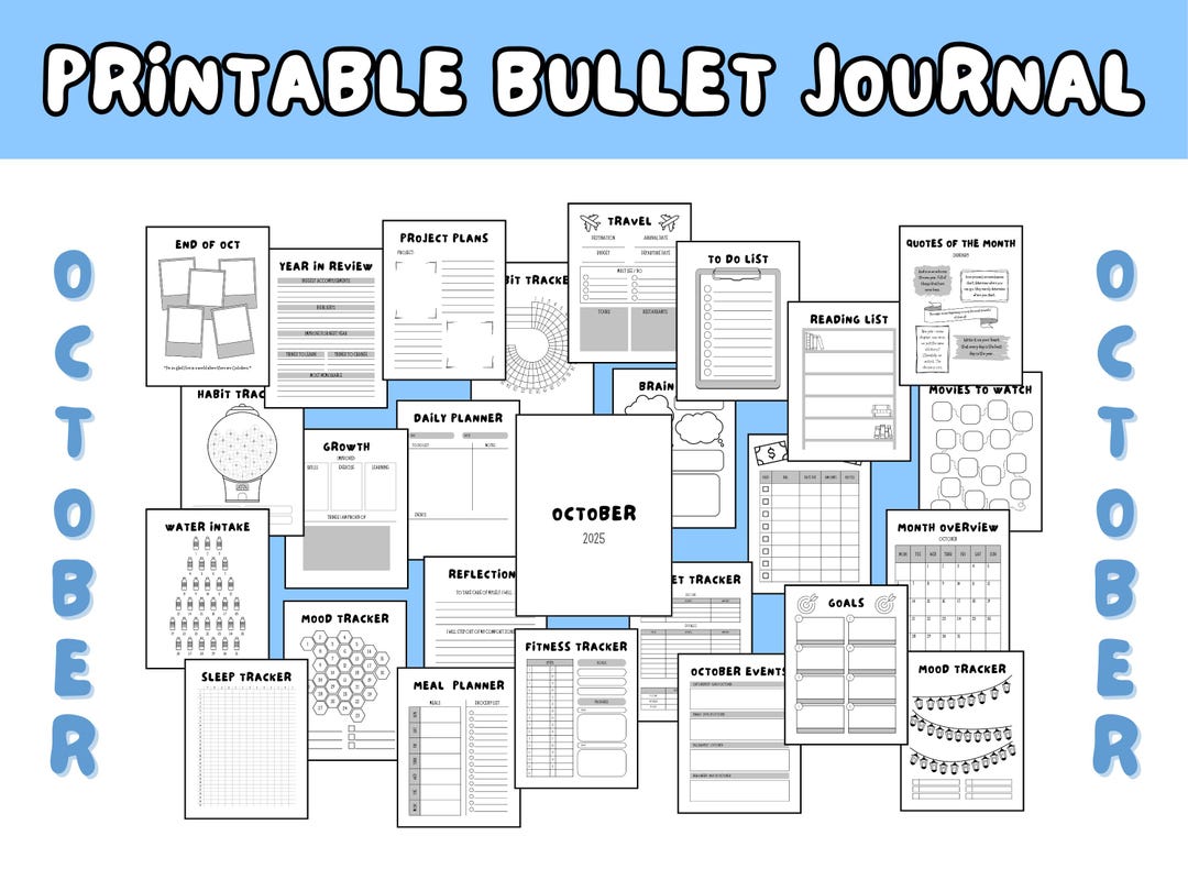 2025 Printable Bullet Journal Monthly Planner October 36 Pages Mood ...