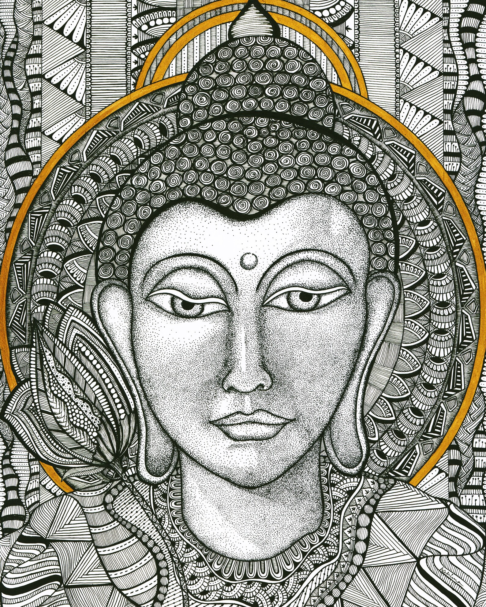 Buddha Line art print Zentangle style modern wall art Etsy