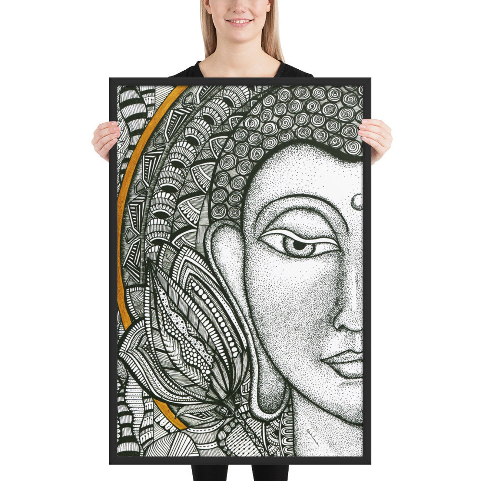 Buddha home decor wall art Large wall art made in Zentangle Etsy