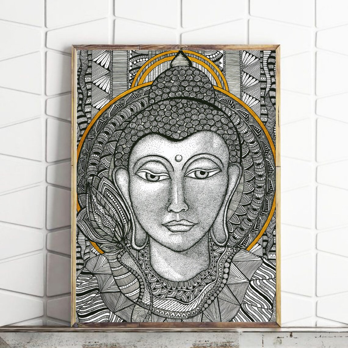 Buddha Line art print Zentangle style modern wall art Etsy
