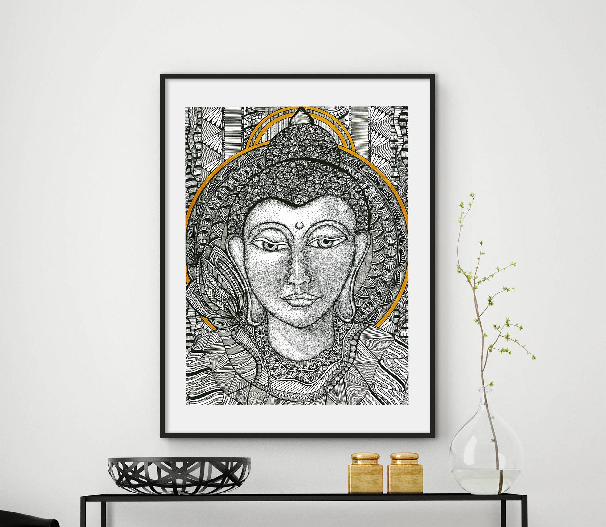 Buddha Line art print Zentangle style modern wall art Etsy