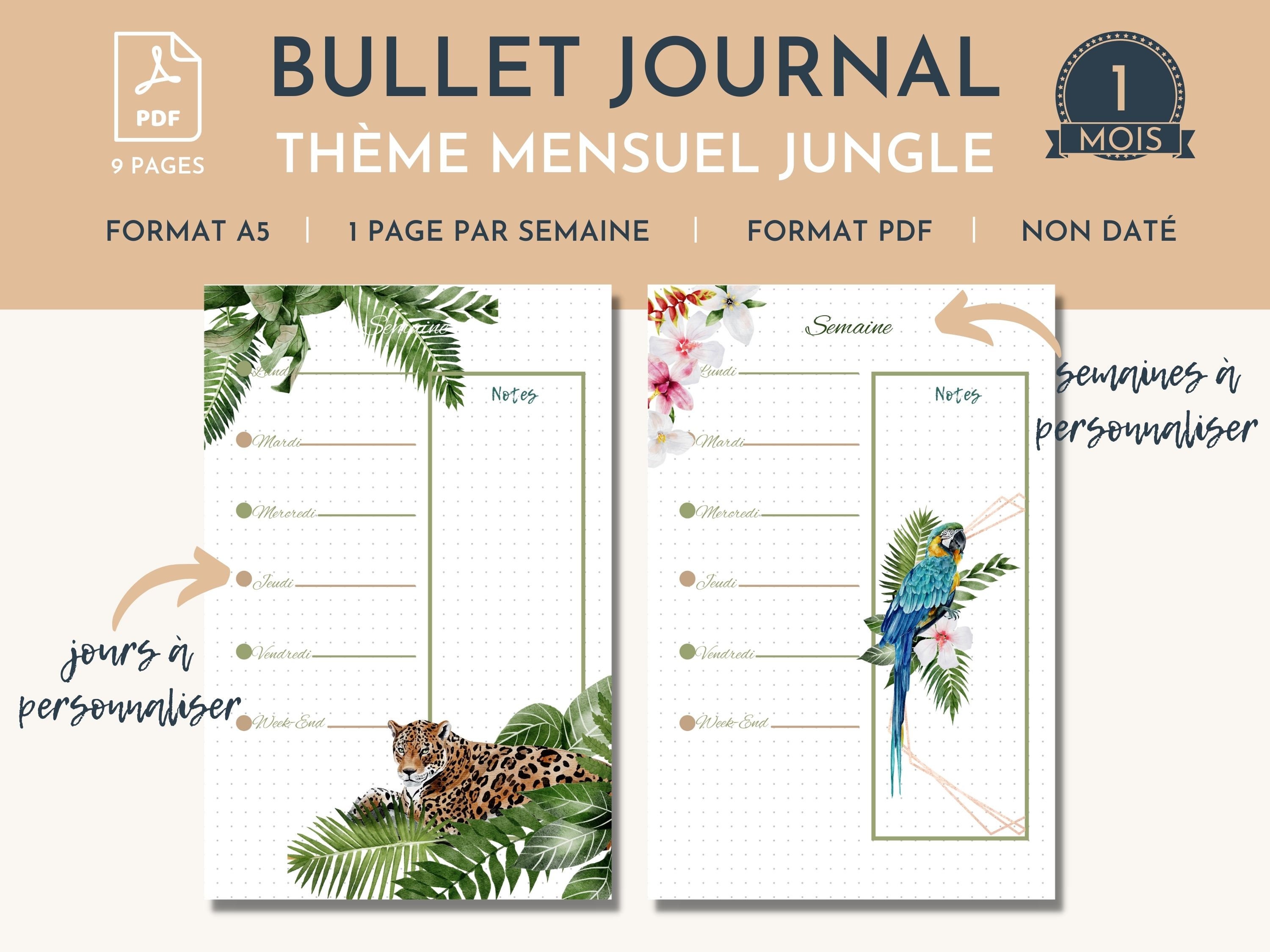 Kit d'accessoires BUJO et Planner / Thème Jungle