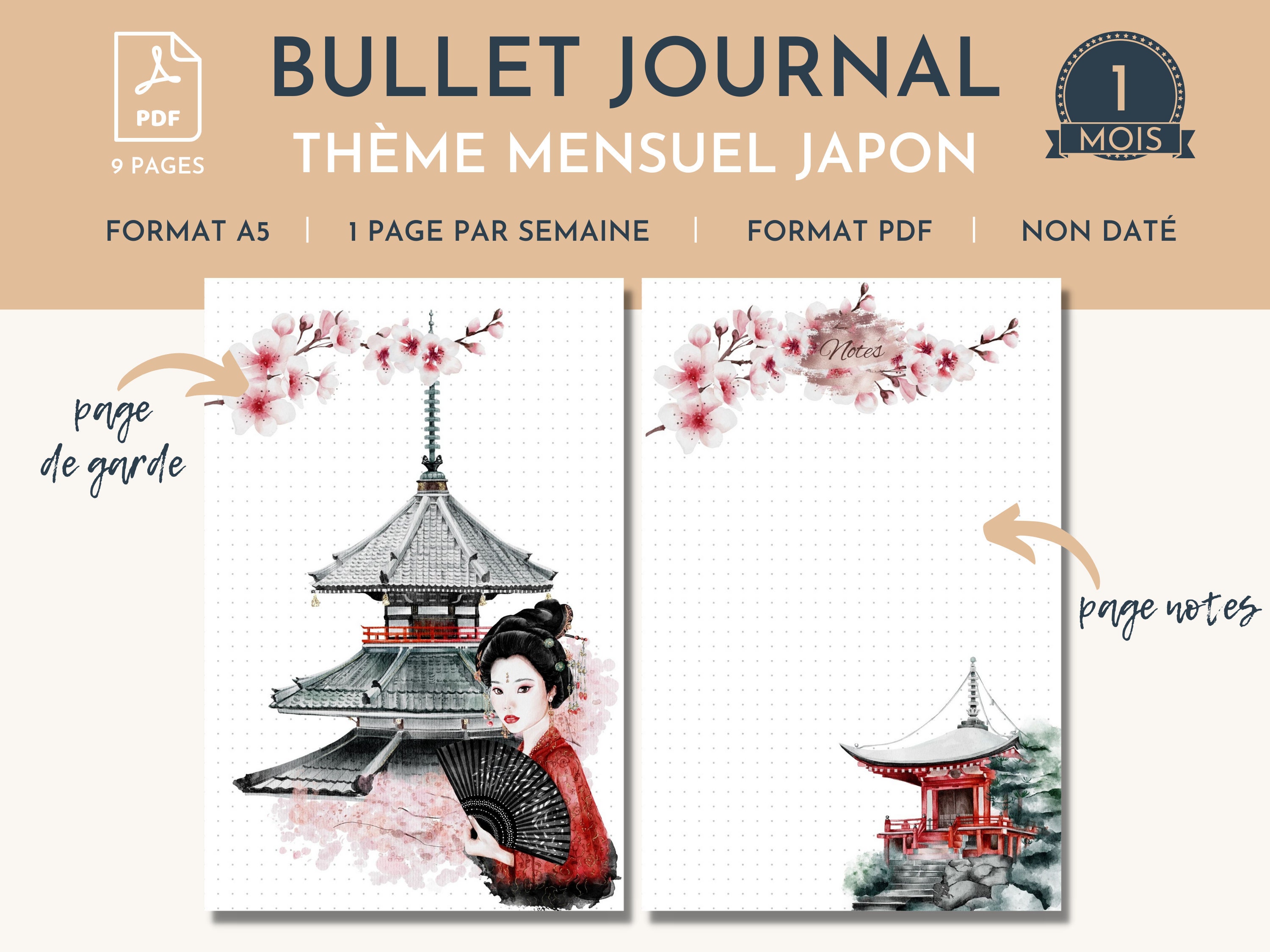 Kit d'accessoires BUJO et Planner / Thème Kyoto japonisant et Kawai