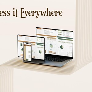 Puede incluir: Un port&aacute;til, una tableta y un tel&eacute;fono inteligente que muestran un panel de control con gr&aacute;ficos y diagramas. El texto "Access it Everywhere" se muestra encima de los dispositivos.