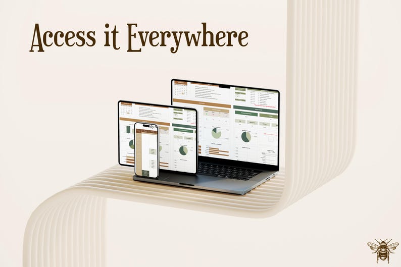 Puede incluir: Un port&aacute;til, una tableta y un tel&eacute;fono inteligente que muestran un panel de control con gr&aacute;ficos y diagramas. El texto "Access it Everywhere" se muestra encima de los dispositivos.